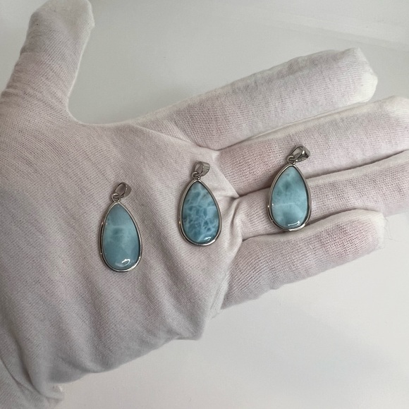 Sterling Silver Natural Larimar Pear Shaped - Picture 13 of 16